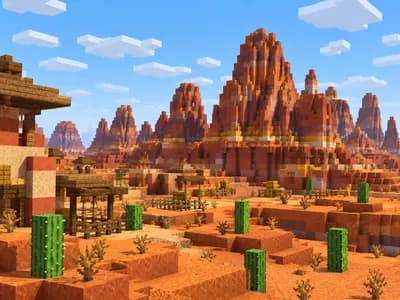 Voxel mesa desert with terracotta cliffs