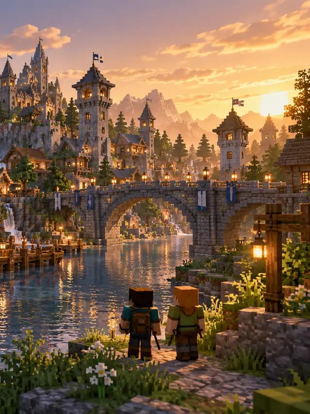 Minecraft-style village illustration